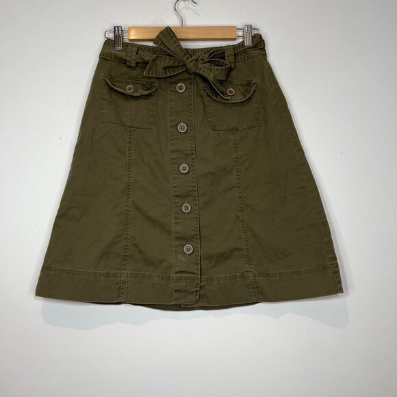 Talbots Stretch Skirt Green Button Front Tie Waist Belt‎ Size 2 - Picture 9 of 10